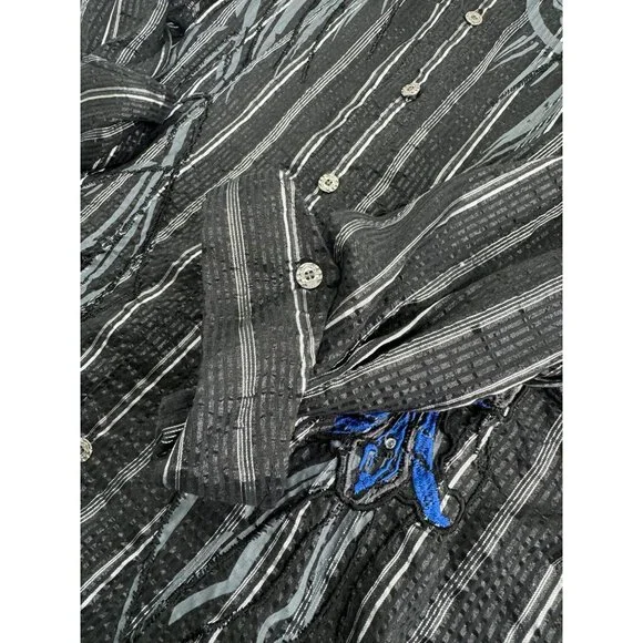 VTG Men Shirt Y2K Semi Sheer Metallic Embroidered Cross 3/4 Sleeve Bling Goth XL - Picture 5 of 8